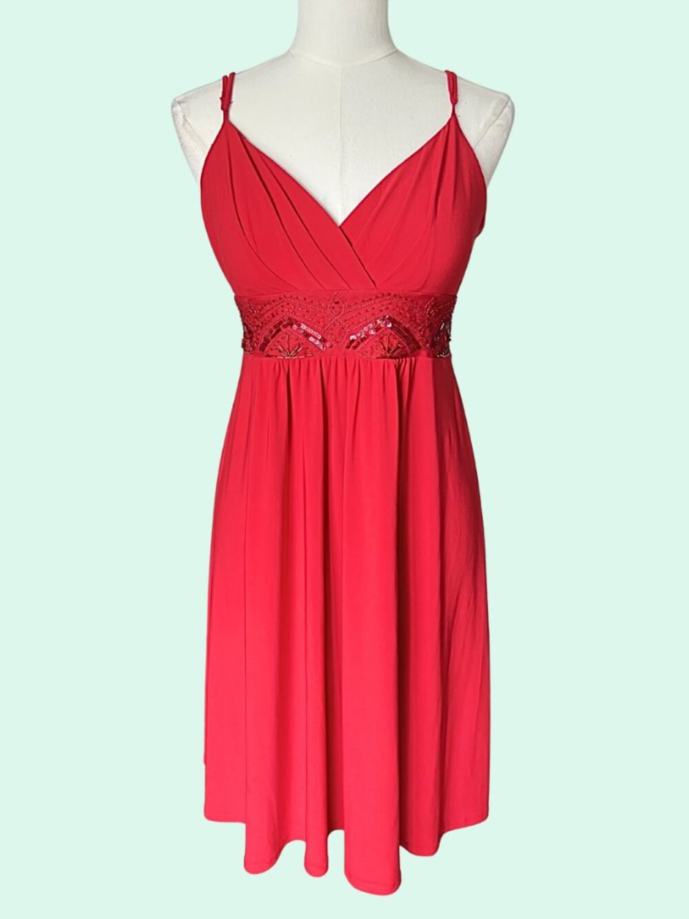 Y2K Red Sequin Waist Midi Dress
